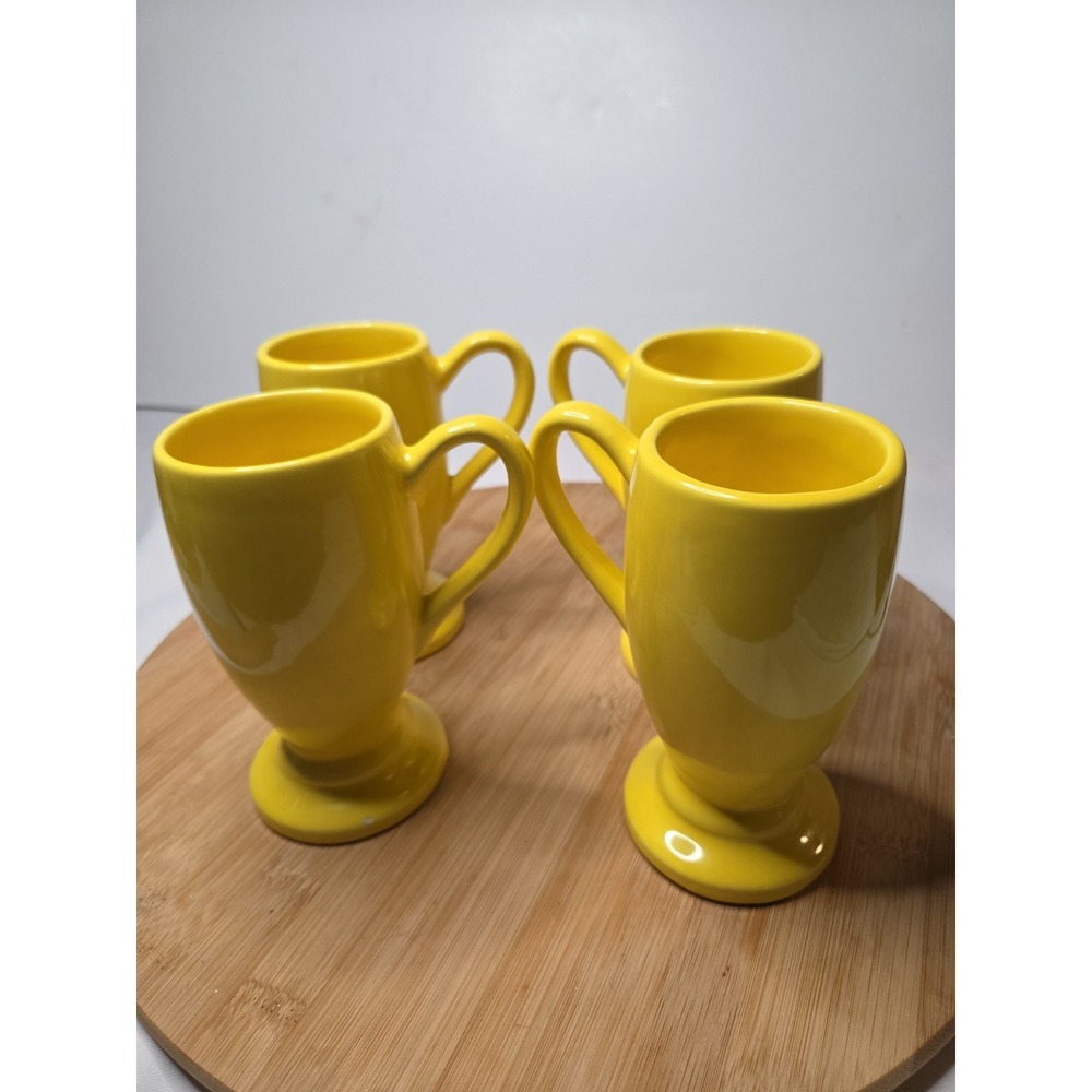 Set of 4 Vintage California Art Pottery 267 USA Pedestal Mugs Yellow Glaze MCM